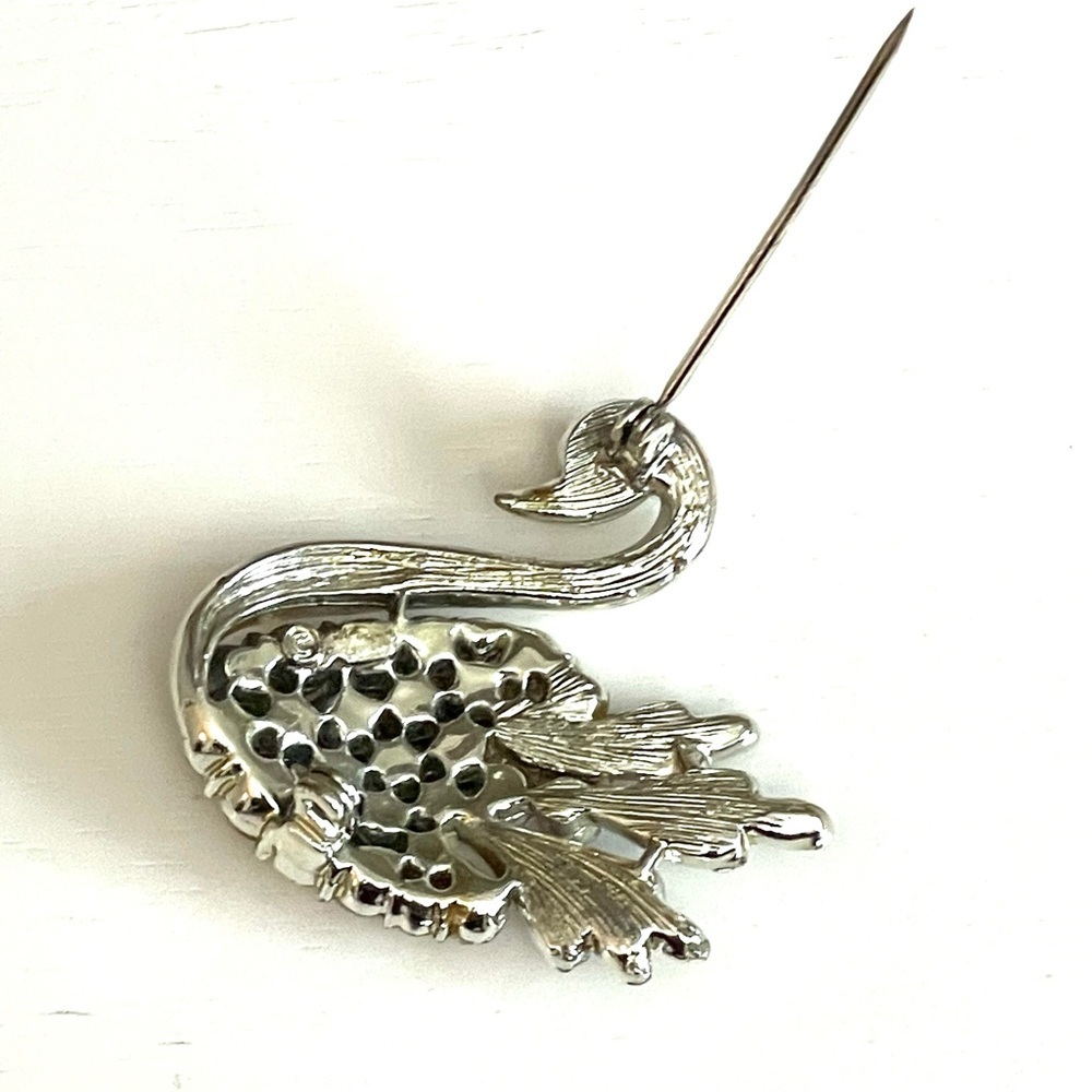 Coro Vintage Swan Rhinestone Brooch Pink Aurora Borealis (AB) Two Tone Retro Pin - Picture 7 of 10